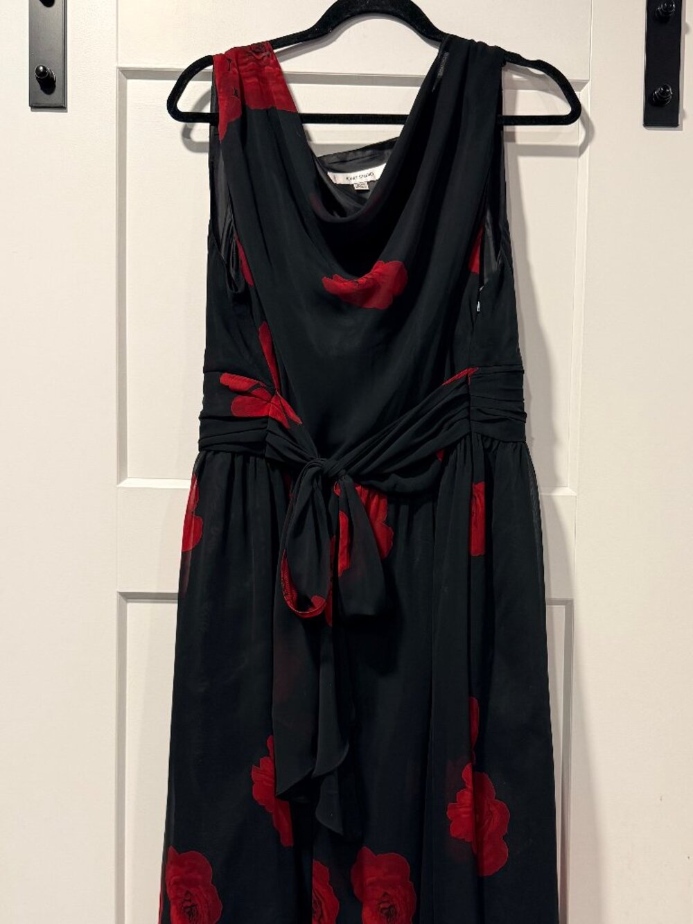 Jones Studio Black Dress With Red Floral Pattern & Waist Tie